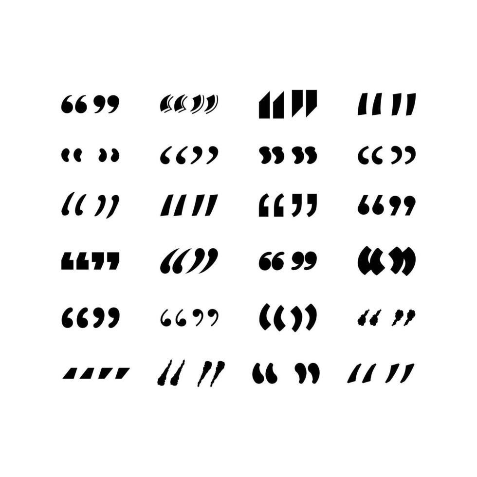 Quotation mark icon set. Double comma sign. Text quote symbol in flat Stock Image. vector