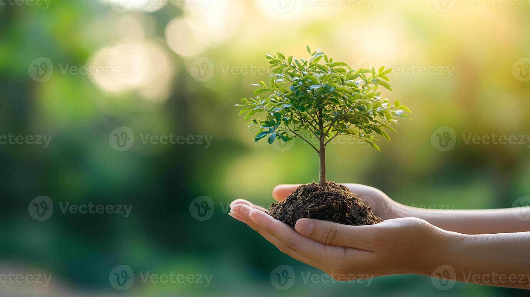 Realistic reforestation efforts resulted. A forest area with a contrast between freshly cut tree stumps on one side and young saplings being planted on the other photo