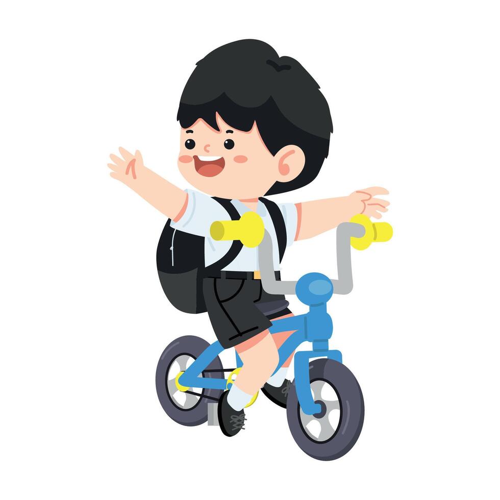 Kid child rides a bicycle to school vector