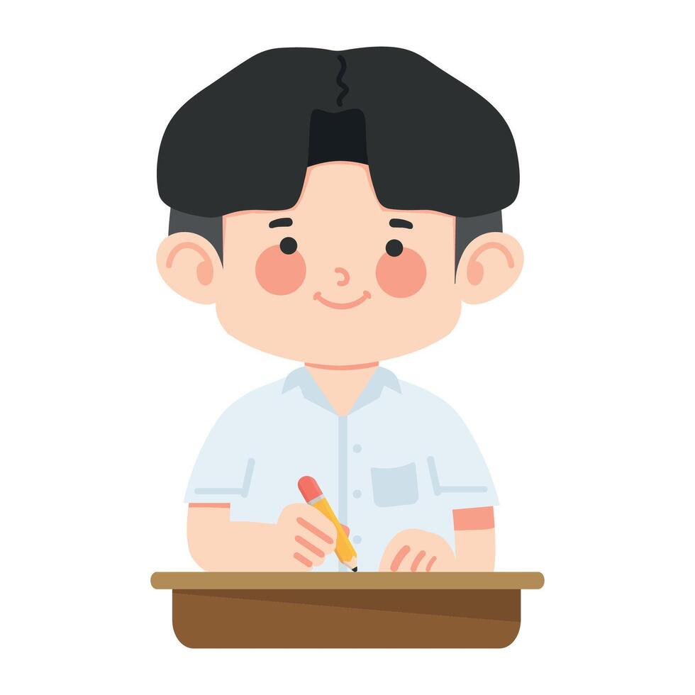 Boy is sitting and writing at the table vector