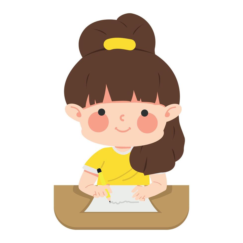 kid girl doing her homework and writing vector