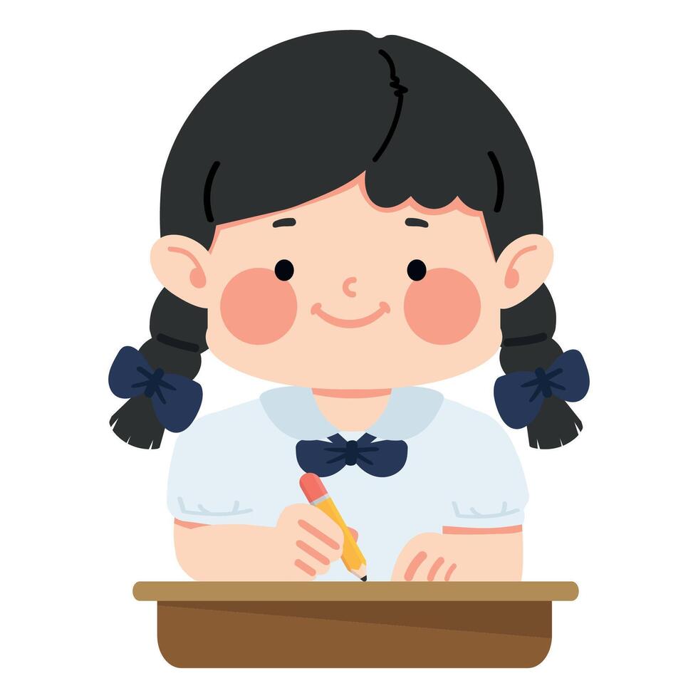child is sitting and writing at the table vector