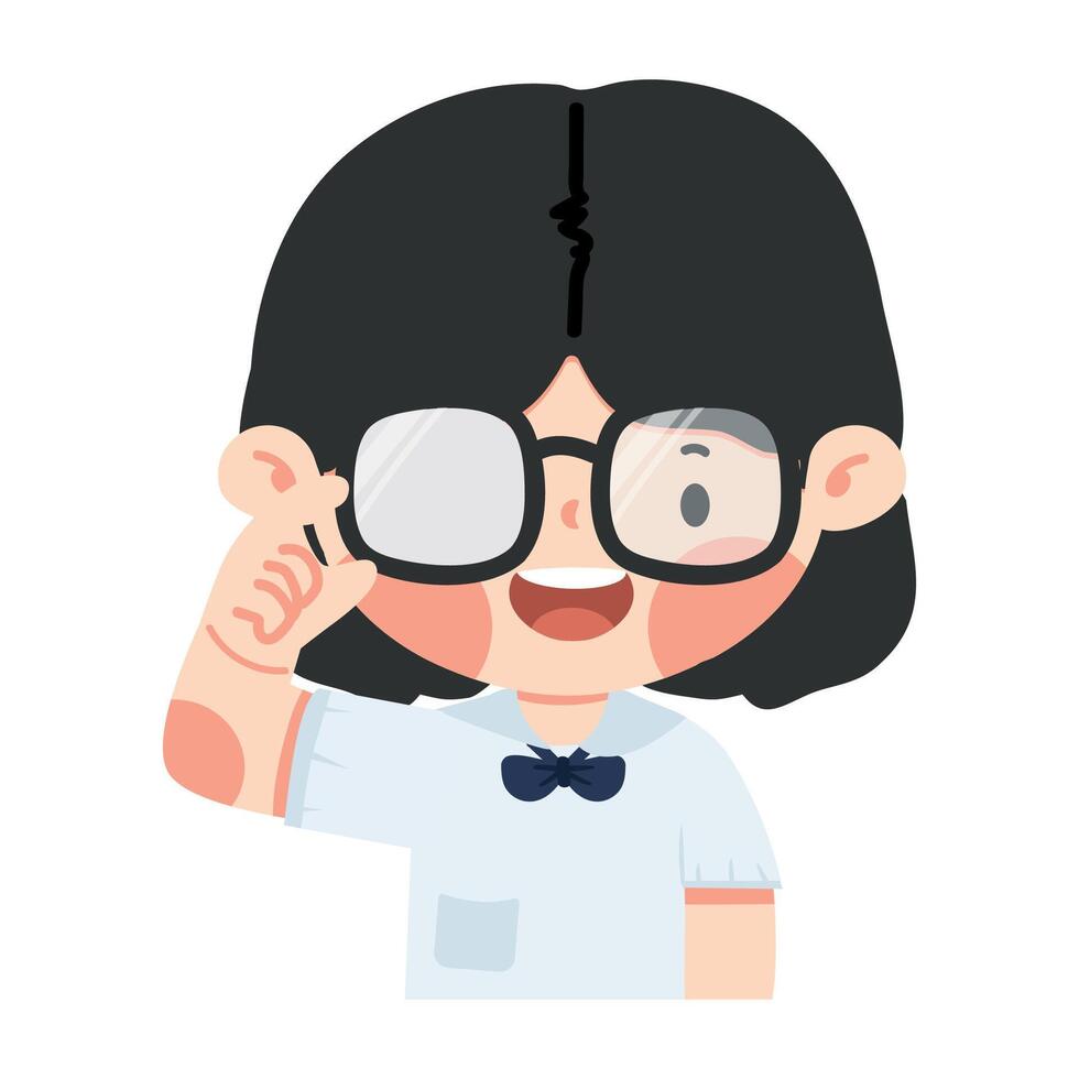 Kid girl student adjusting her glasses vector