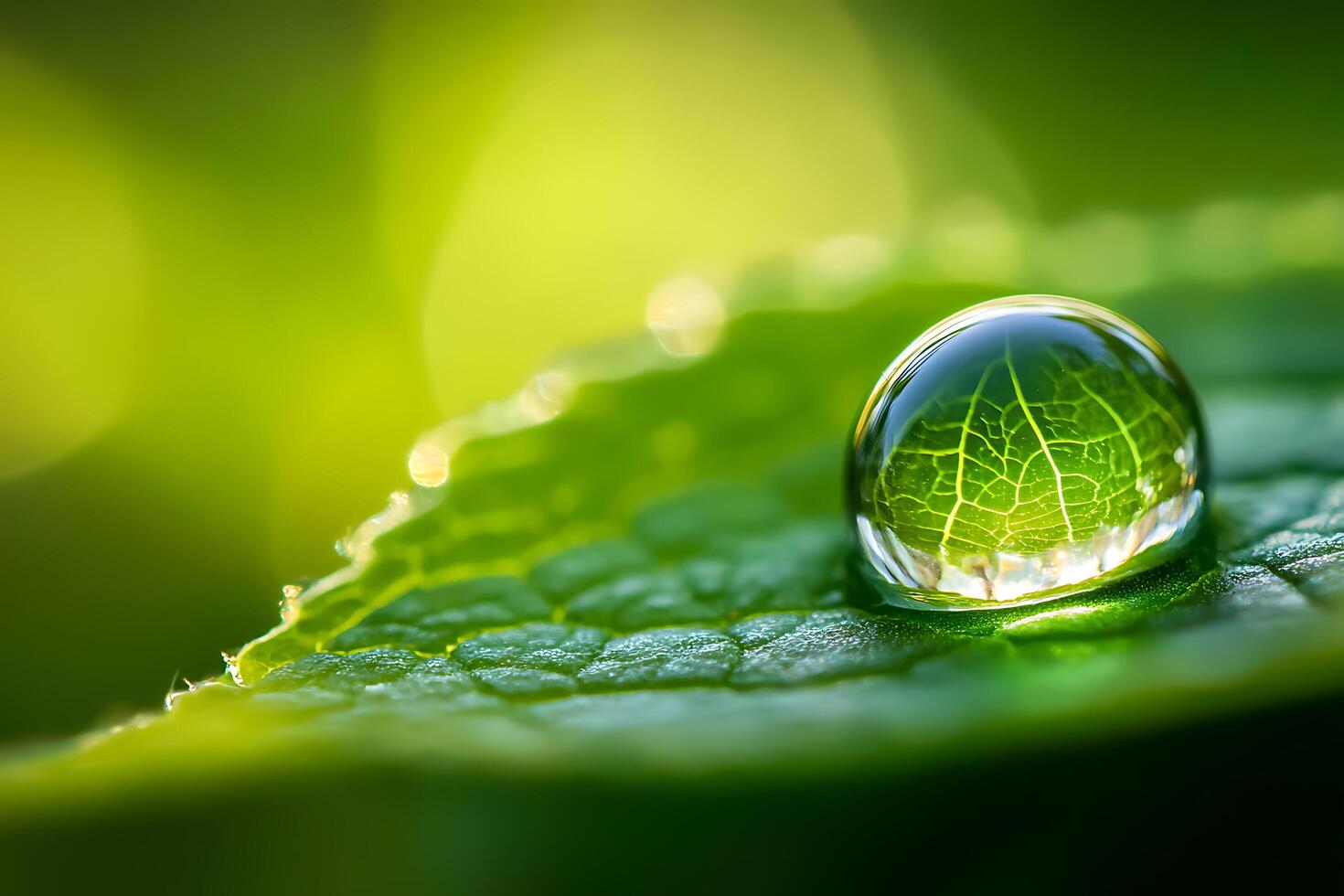 A Droplet of Water on a Fresh Green Leaf photo