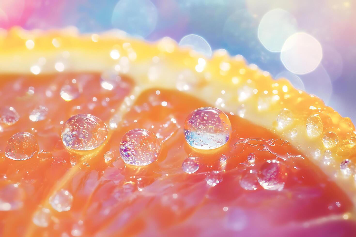 Close Up of a Freshly Cut Orange Slice with Juice Droplets photo