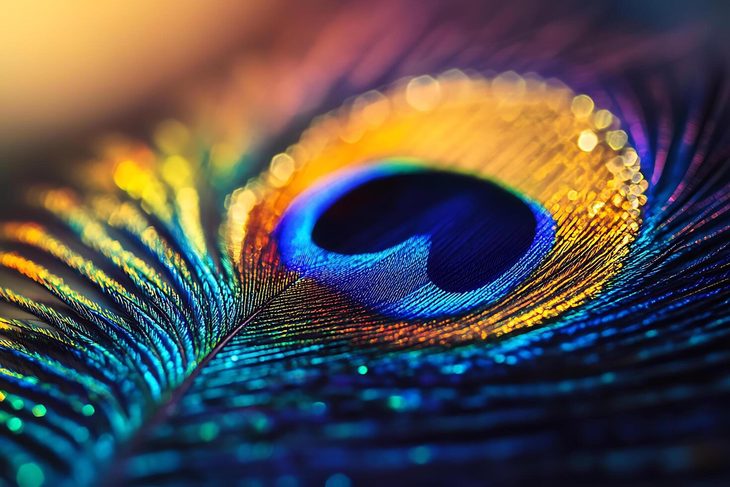 Close Up of a Vibrant Peacock Feather with Iridescent Colors photo