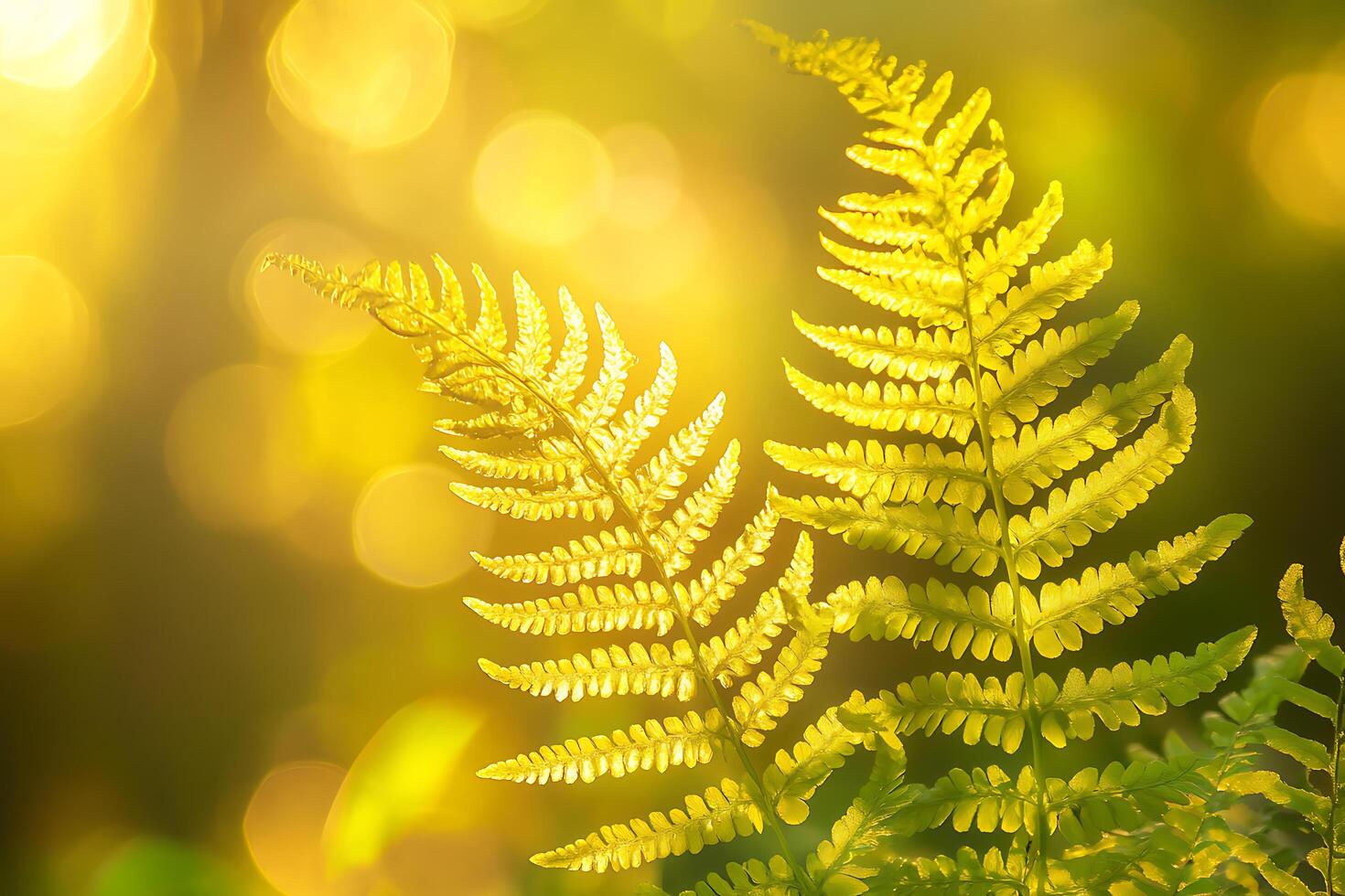 Nature Background, Sunlight Filtering Through Fern Leaves CloseUp photo