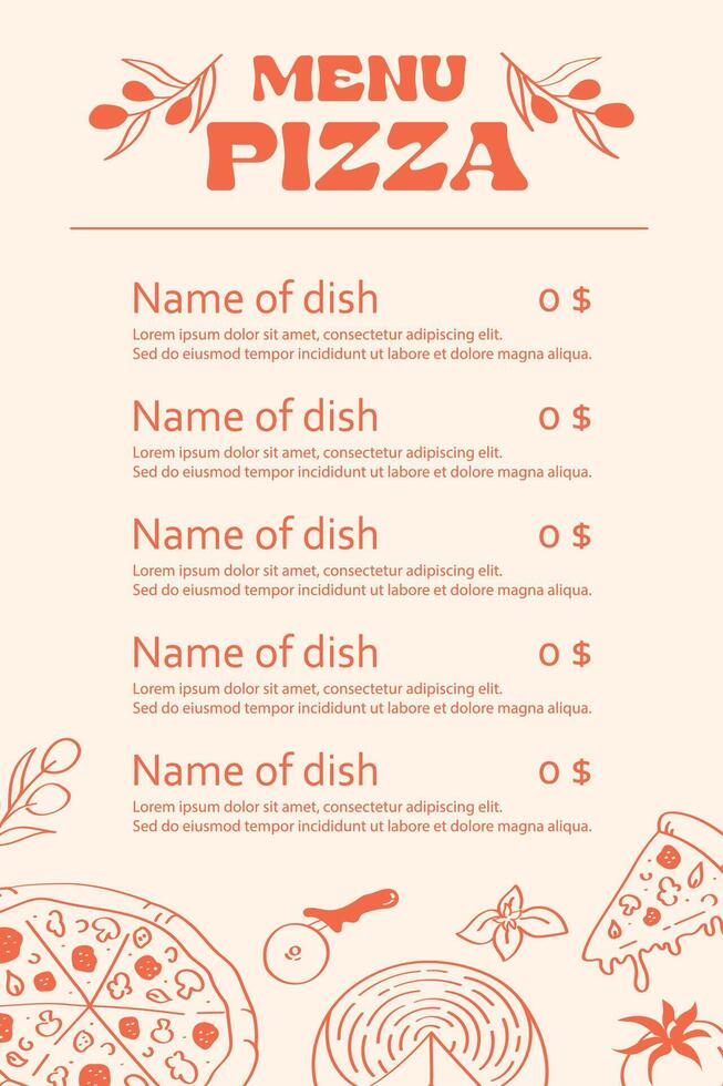 Menu Italian pizzas doodle. Vintage sketch of Italian food. Italian pizza menu design template. vector