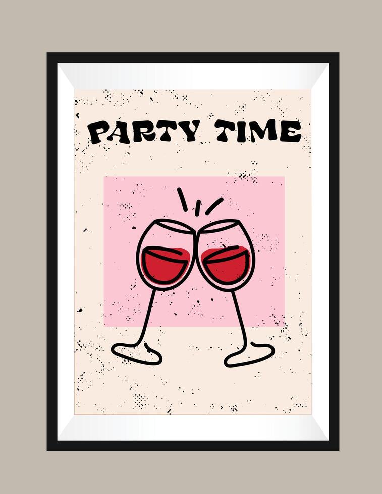 aVintage Wine Poster Party Time With Clinking Glasses vector