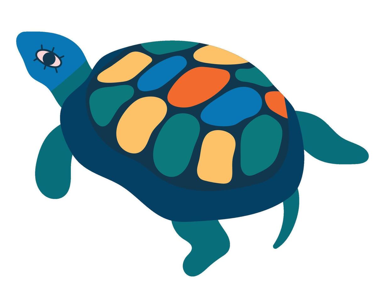 Cute folk turtle. Isolated illustration for print, turtle day greeting card, background. Bright, colorful vector