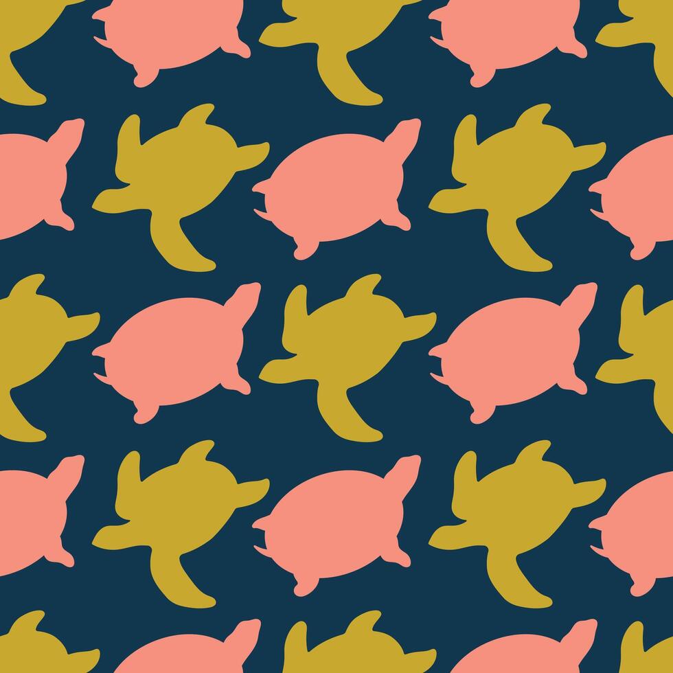 Turtle silhouette seamless pattern. illustration for fabric, background, packaging, wrapping paper, bed linen vector