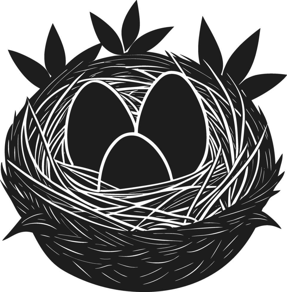 Bird Nest with Eggs Silhouette - Spring Nature Symbol of Growth and New Beginnings vector
