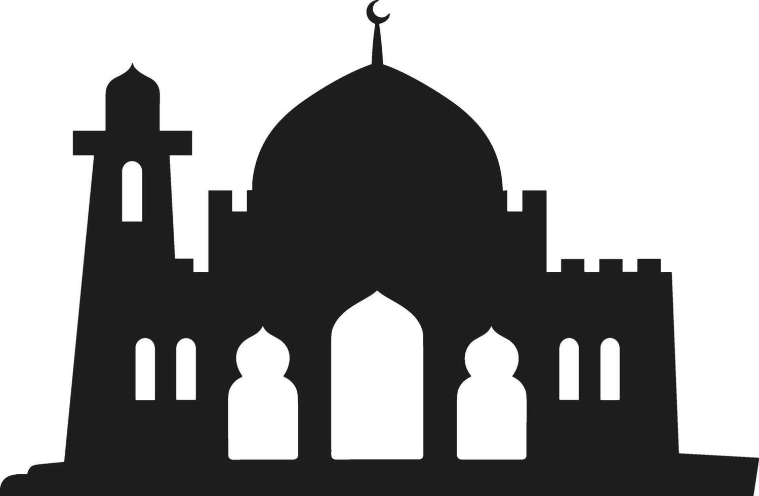 Majestic Mosque Silhouette with Islamic Architecture Elements vector