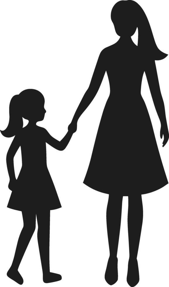 Mother and Daughter Holding Hands Silhouette - Elegant Illustration for Mother's Day vector