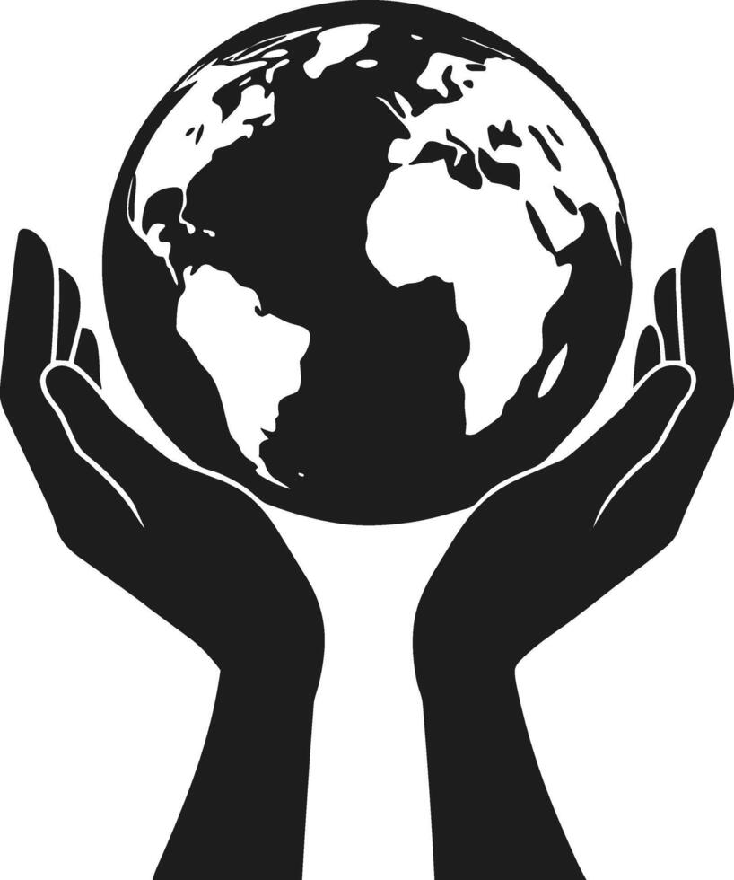 Hands Holding the Earth - Environmental Protection Silhouette Illustration vector