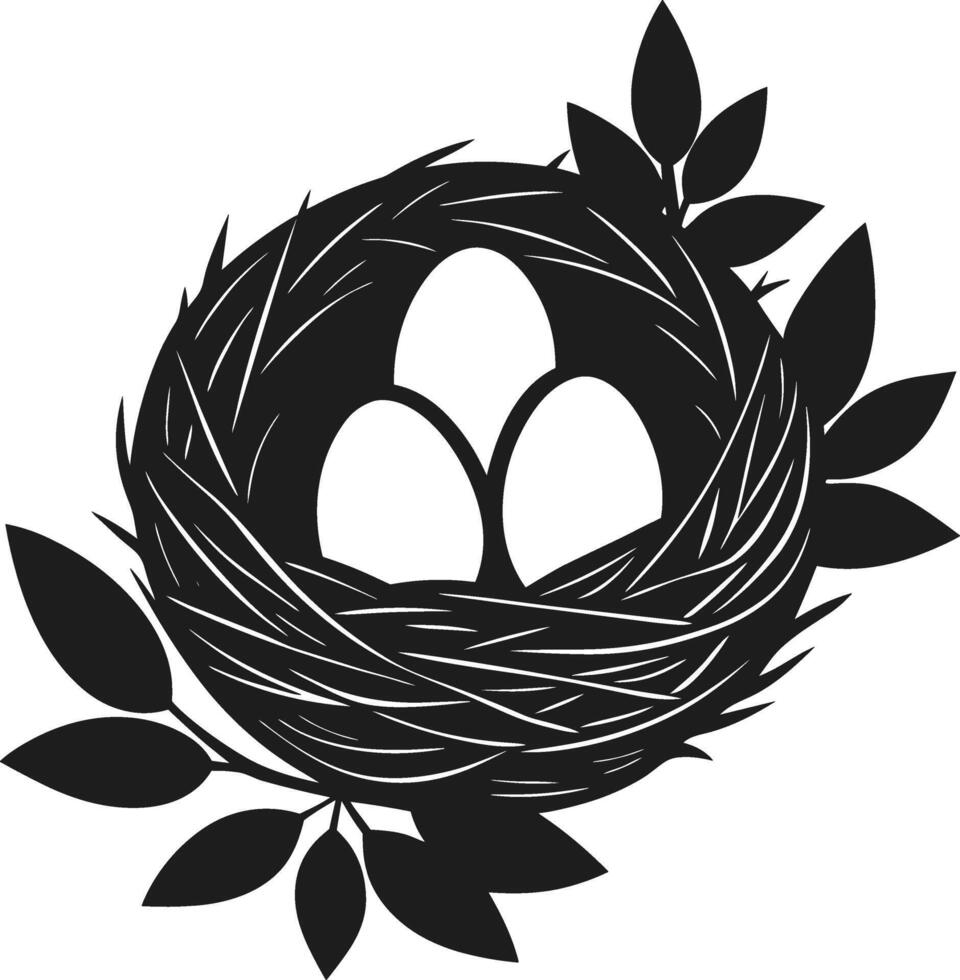 Bird Nest with Eggs Silhouette - Spring Nature Illustration vector