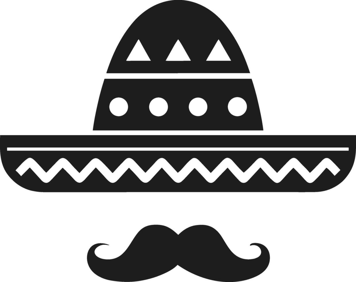 Mexican Sombrero and Mustache Silhouette - Cinco de Mayo Illustration vector