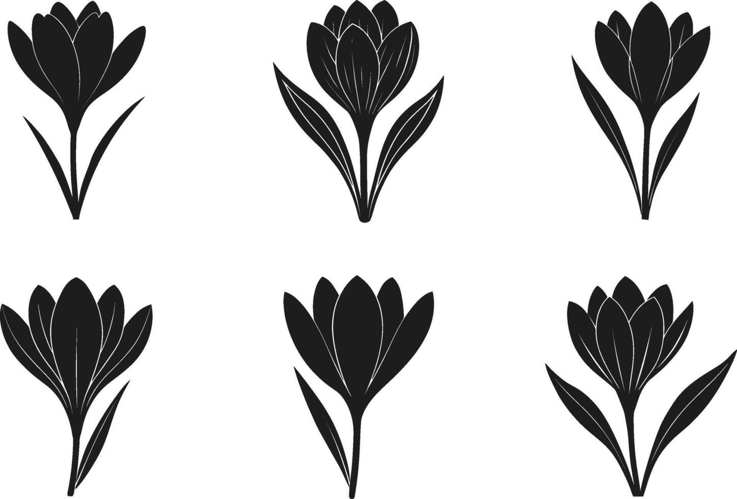 Crocus Flower Silhouette Set - Elegant Spring Floral Collection vector