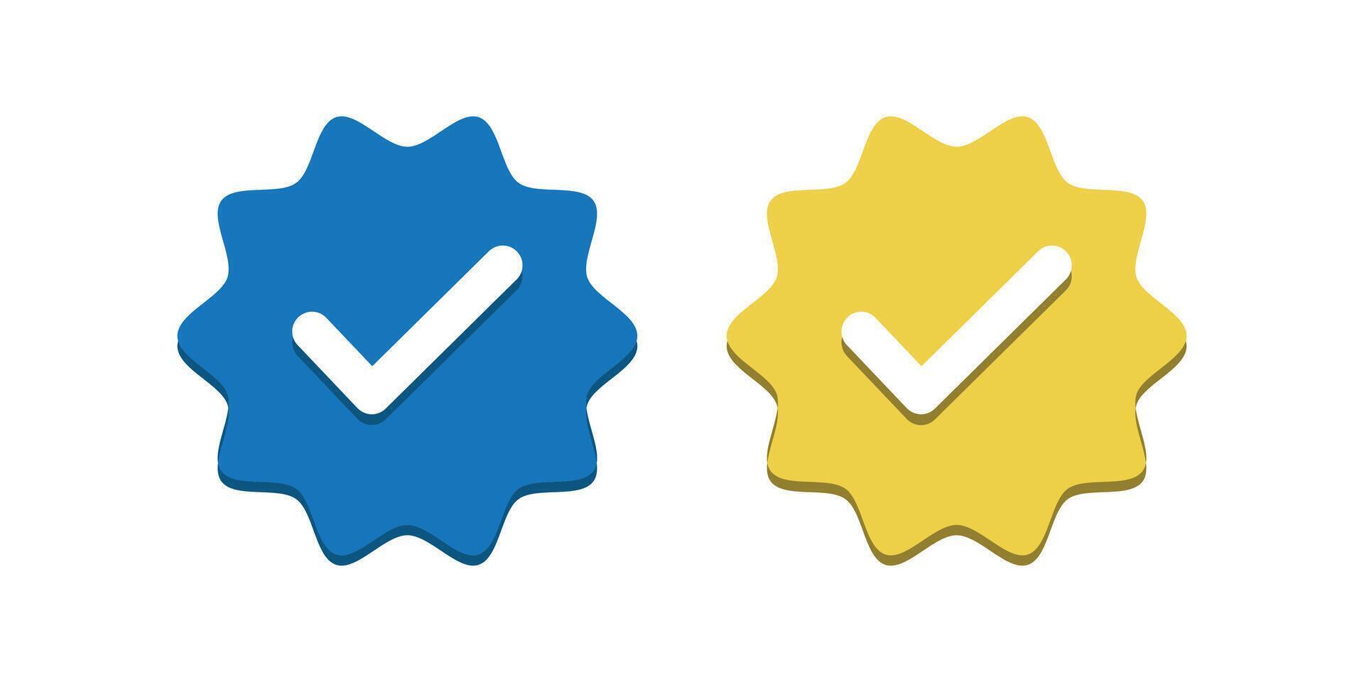 Verified blue and gold social media label tick. The star's X verification check mark vector