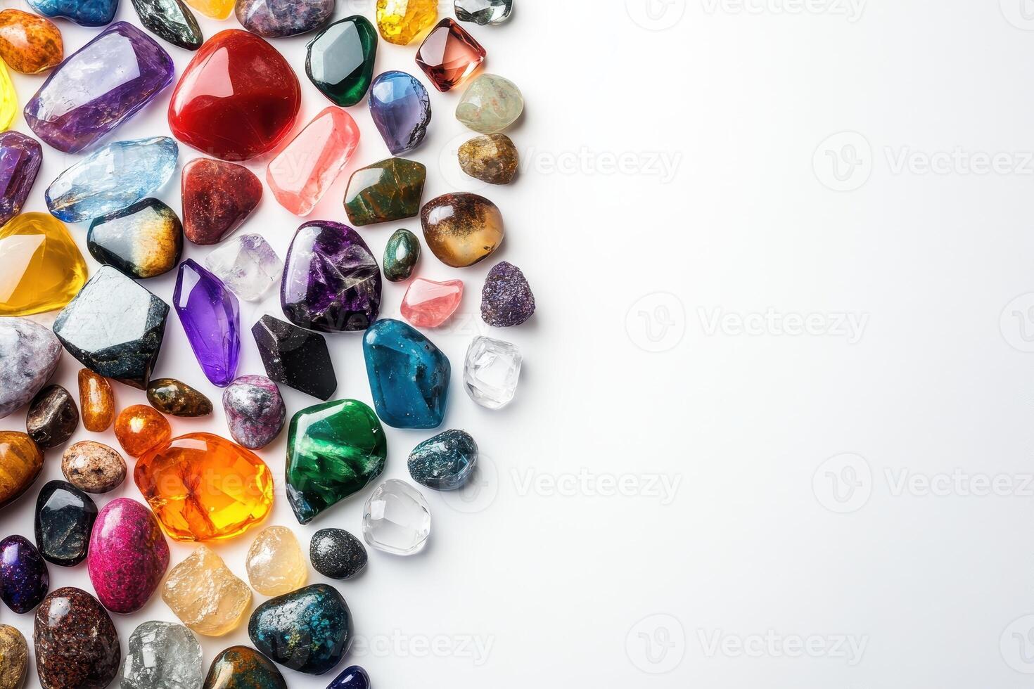 A Collection of Colorful Polished Gemstones on White Background photo