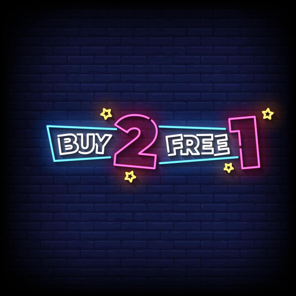 buy 2 free 1 neon sign with brick wall background vector