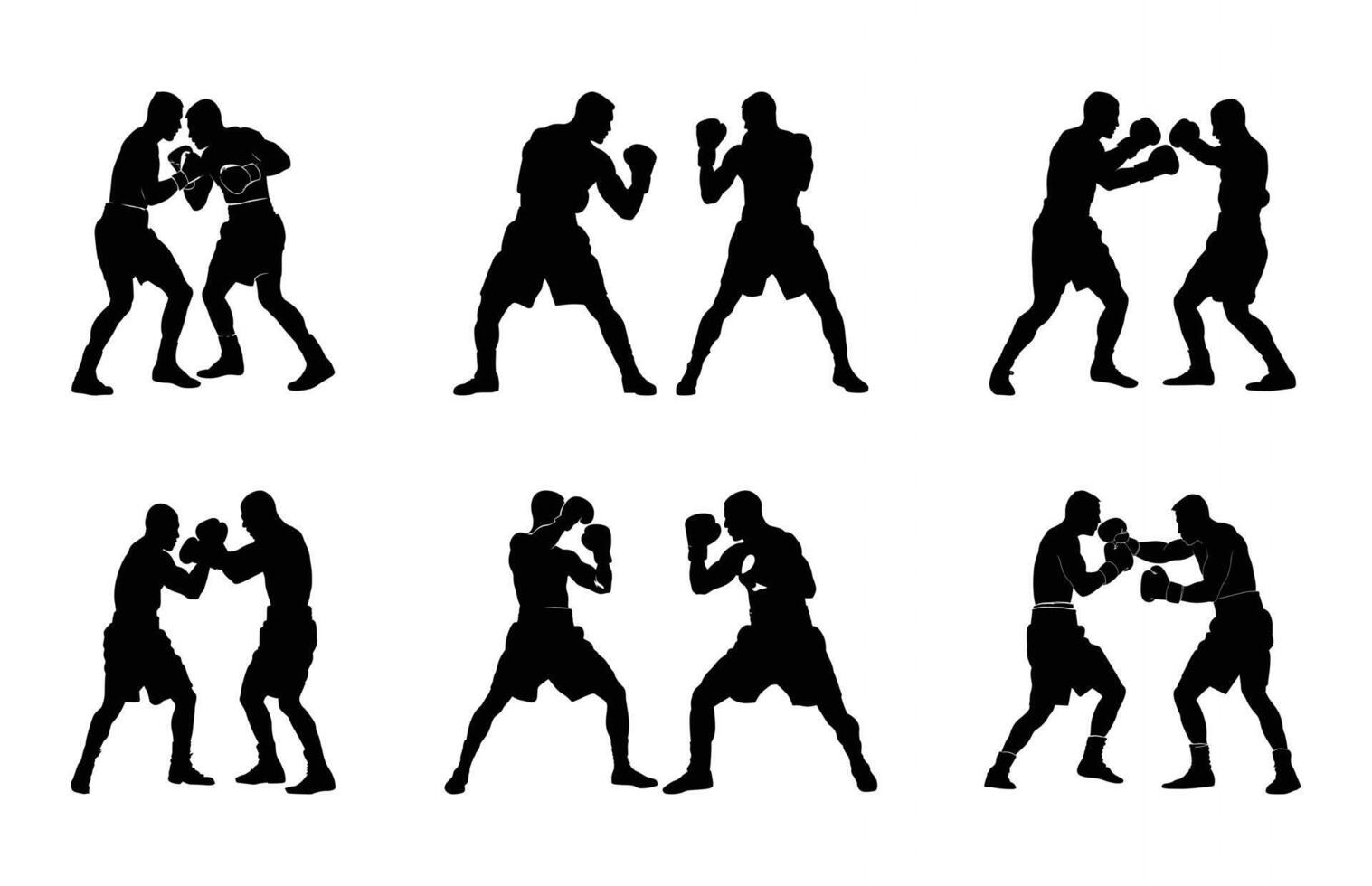 Boxer connecting a knockout punch Silhouette Clipart Set vector