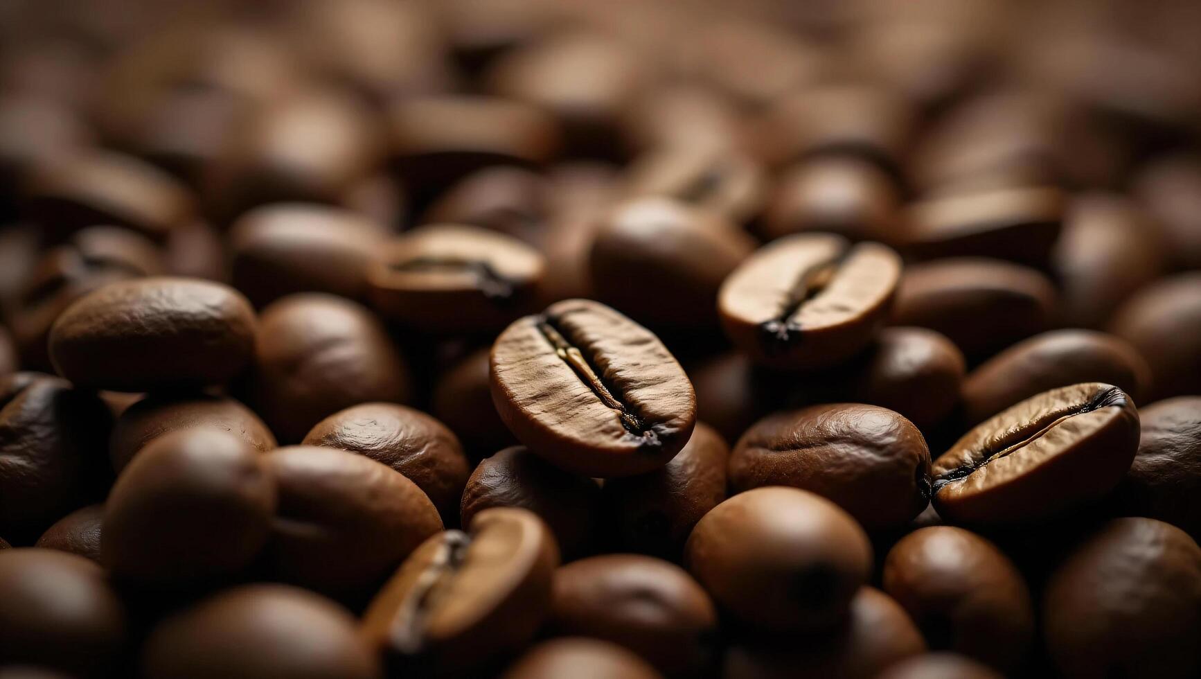 An ultra-detailed, macro cinematic shot of individual coffee beans, capturing every curve and texture with high clarity photo