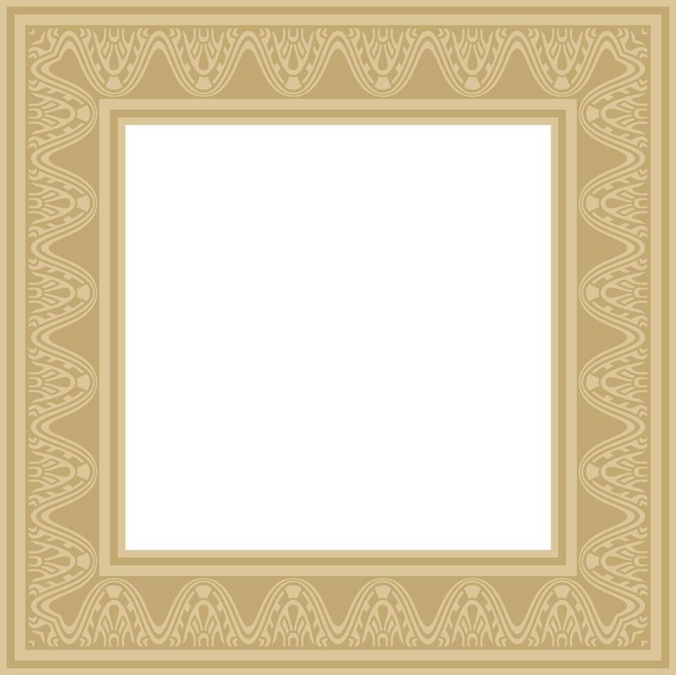 square Assyrian gold ornament. Rectangle, border, frame of Mesopatamia vector