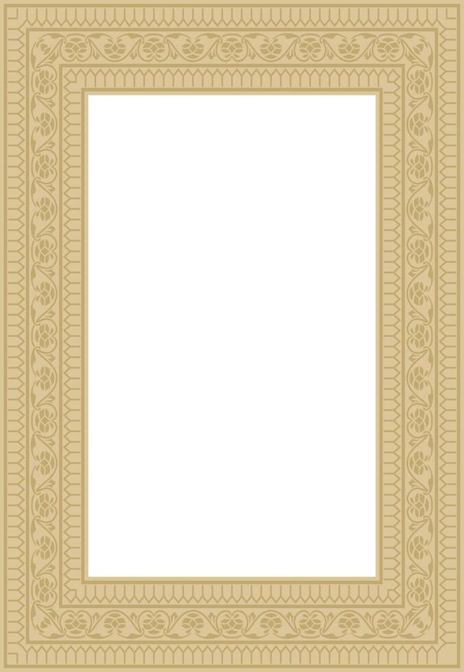 golden square Turkish national ornament. Ottoman border, frame. Ethnic floral rectangle, Seljuk Turks pattern. Decor of the Sultan's palaces. vector