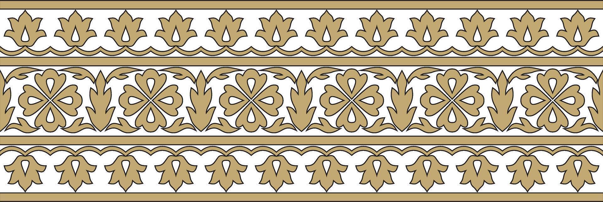 gold and black endless Turkish national ornament. Seamless ottoman border, frame. Ethnic floral pattern of Seljuk Turks. Decoration of Sultan's palaces. vector