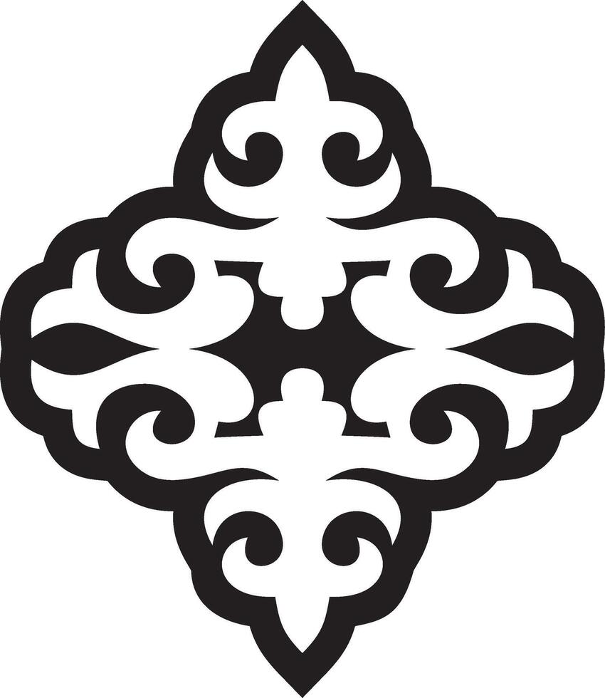 black monochrome Kazakh national ornament. Ethnic pattern of the peoples of Great Steppe, vector