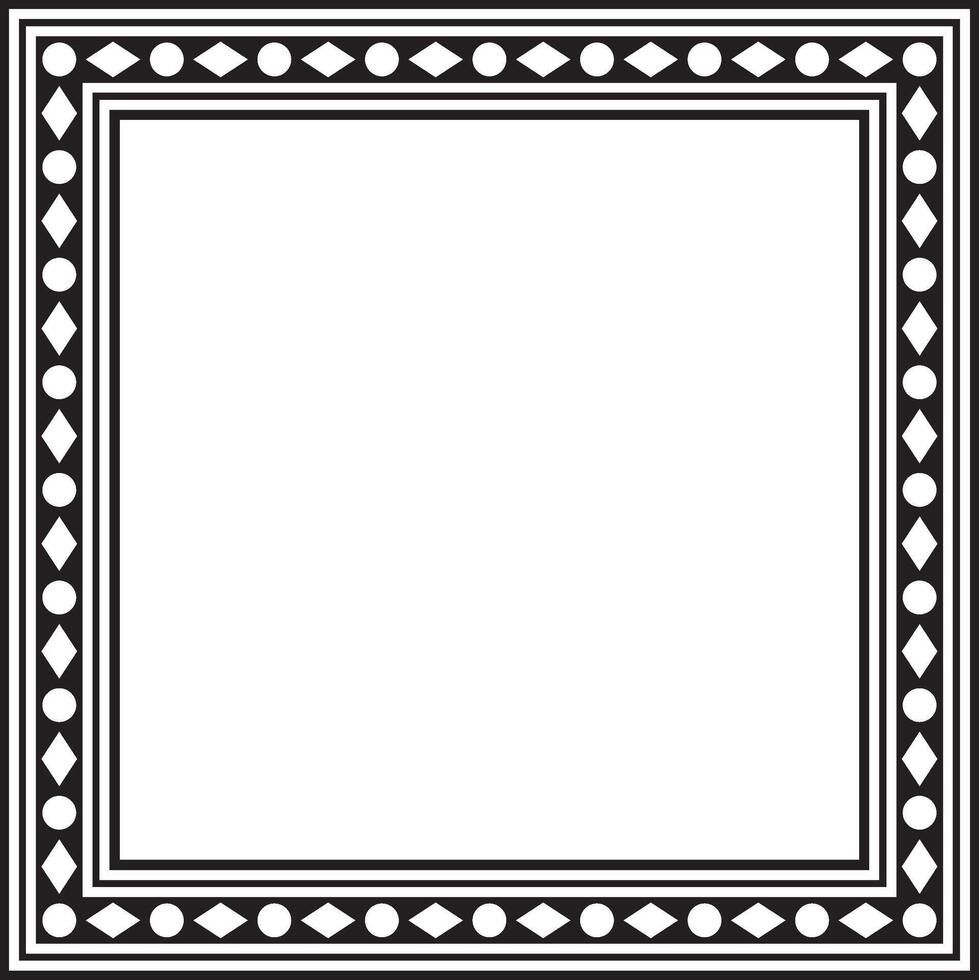 square black monochrome ancient Russian ornament. Slavic rectangle, border, frame. Paint of royal chambers. vector