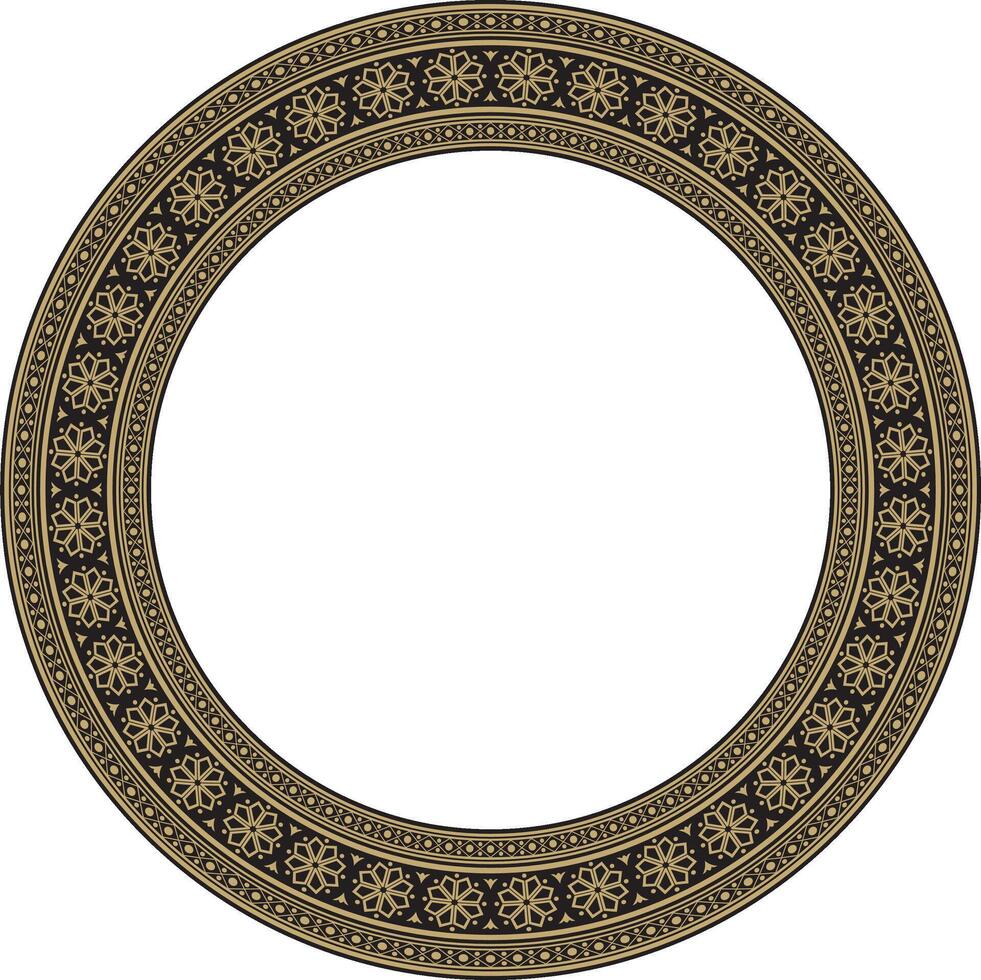 round gold and black ancient Russian ornament. Slavic border, frame. Circle, ring. Paint of royal chambers. vector