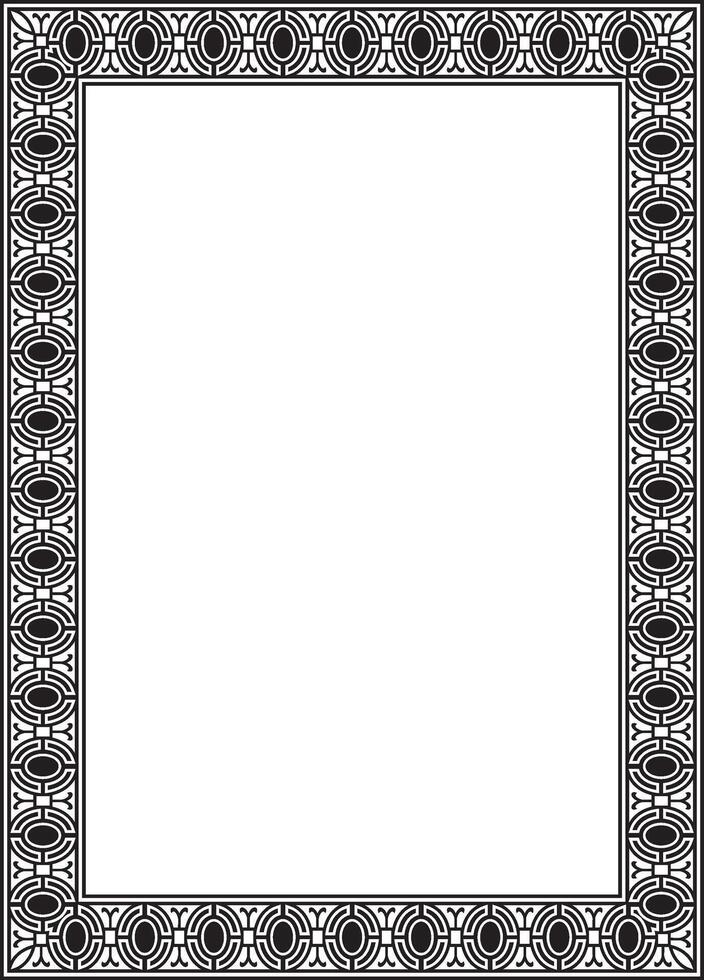 square european black monochrome ornament. Rectangular pattern, circle, ring of the Middle Ages. Revival border. Decor of palaces and churches. vector