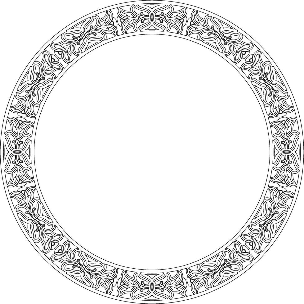 round European black outline ornament. Endless pattern, circle, ring of the Middle Ages. Revival border. Decor of palaces and churches. vector