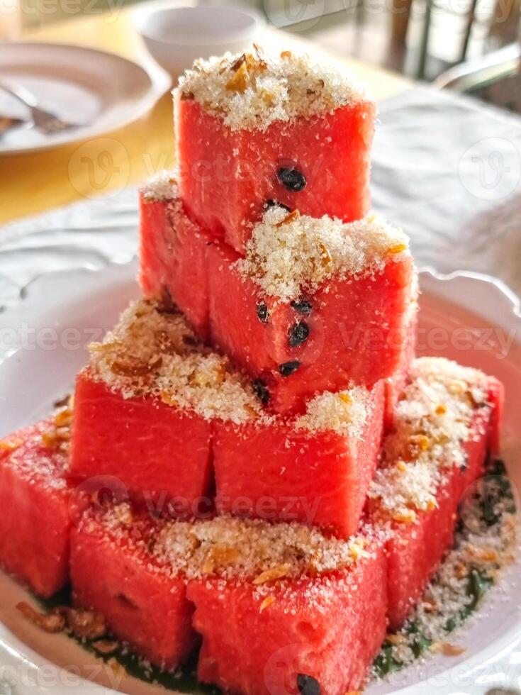 The traditional Thai dish Pla Haeng Tangmo is made from watermelon. It has a sweet and refreshing flavor that is delightful to eat photo