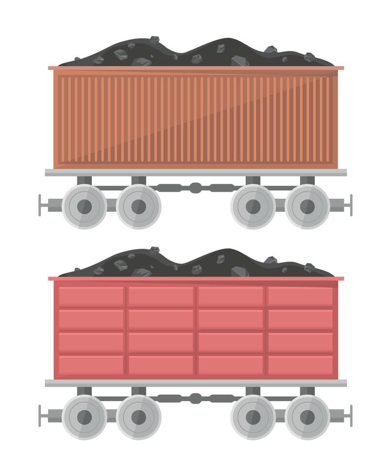 Railway wagons icon loaded with coal. Coal transportation concept. Coal industry. vector