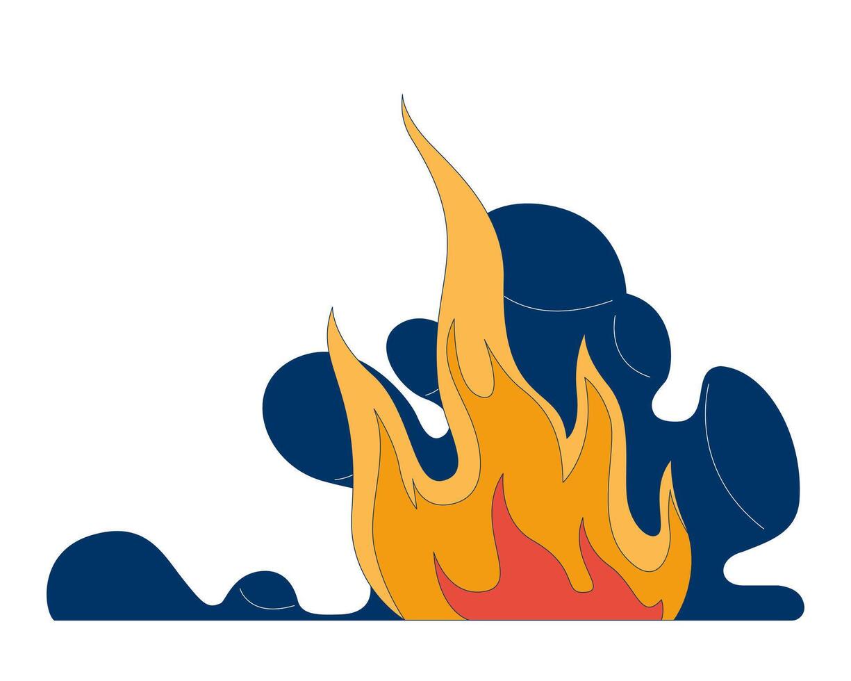 Fire flames with smoke rising 2D cartoon object. Environmental heat danger, emergency situation. Wildfire disaster. Burning hazard isolated element flat clip art on white. Spot illustration vector