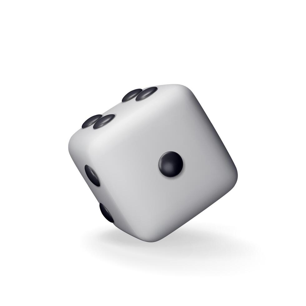 3D dice white playing cube isolated on white. Render rolling dice cube with dots icon. Idea of random choice or decision. vector