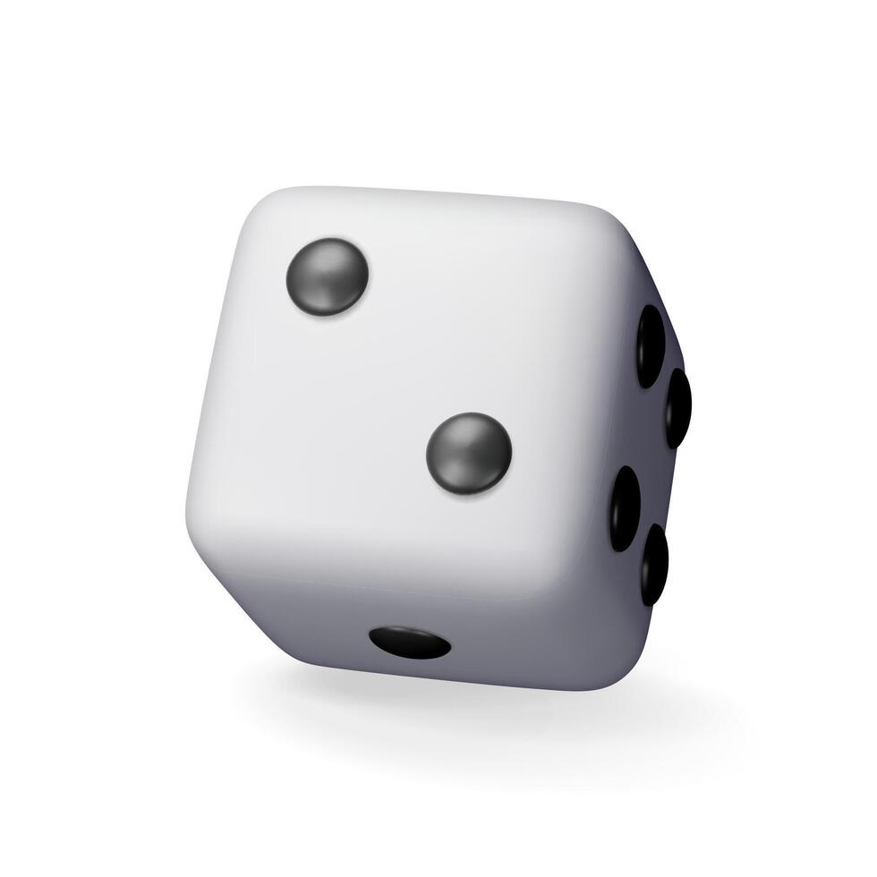 3D dice white playing cube isolated on white. Render rolling dice cube with dots icon. Idea of random choice or decision. Poker dice gambling vector