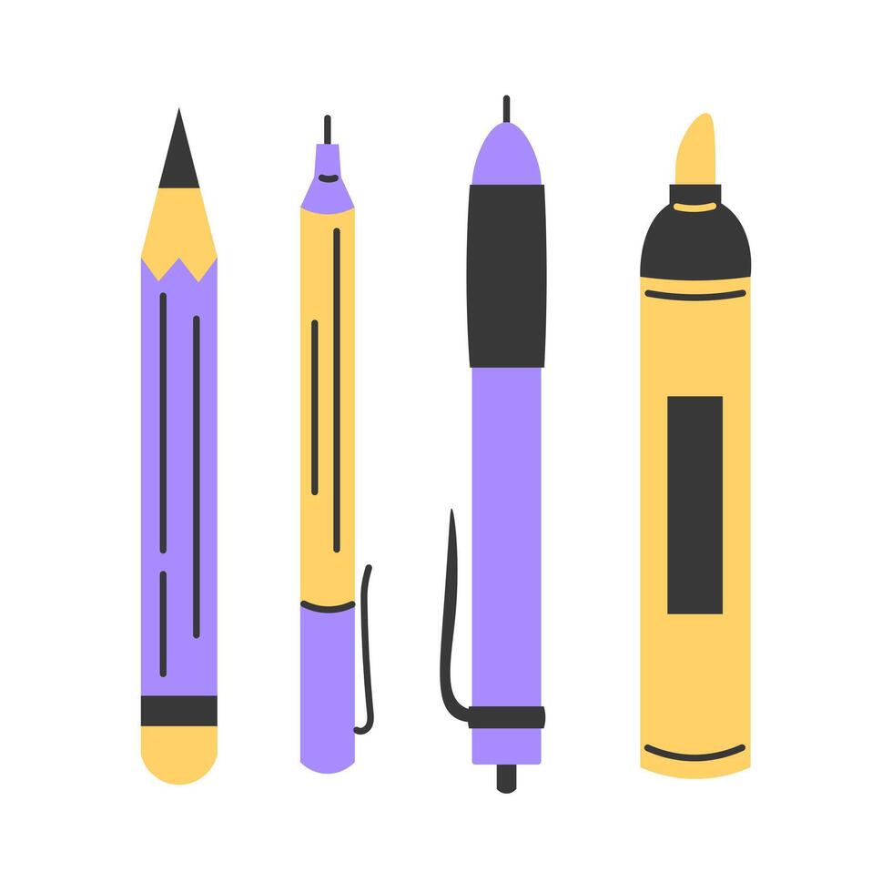 Writing Supplies Icons Set vector