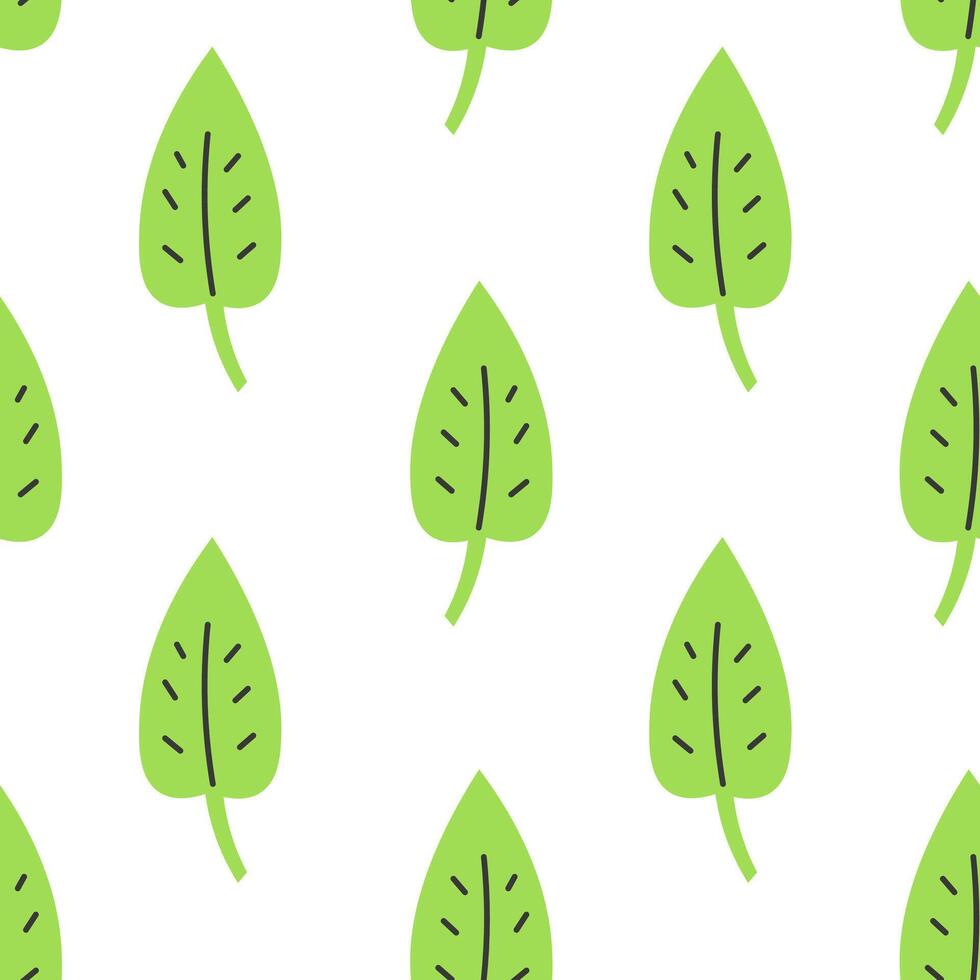 Green Leaf Hand Drawn Seamless Pattern vector