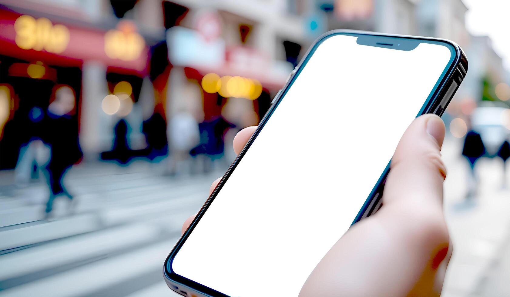 a person hand person hand holding a modern smartphone with a blurred background, photo