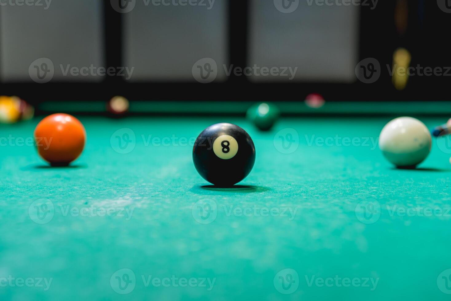 Billiard balls in a pool table. photo