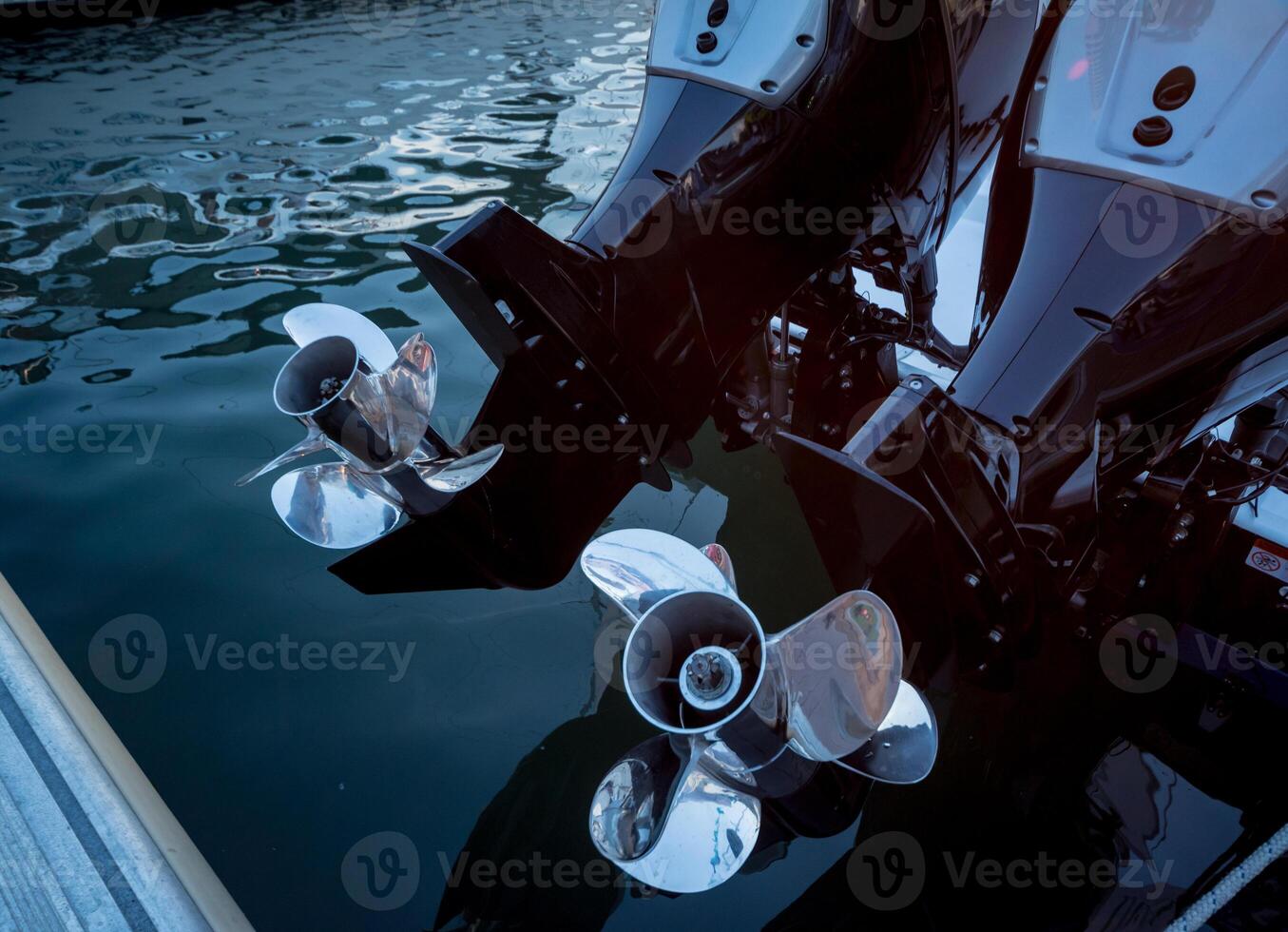 Engine. Speed boat engine with propeller details photo