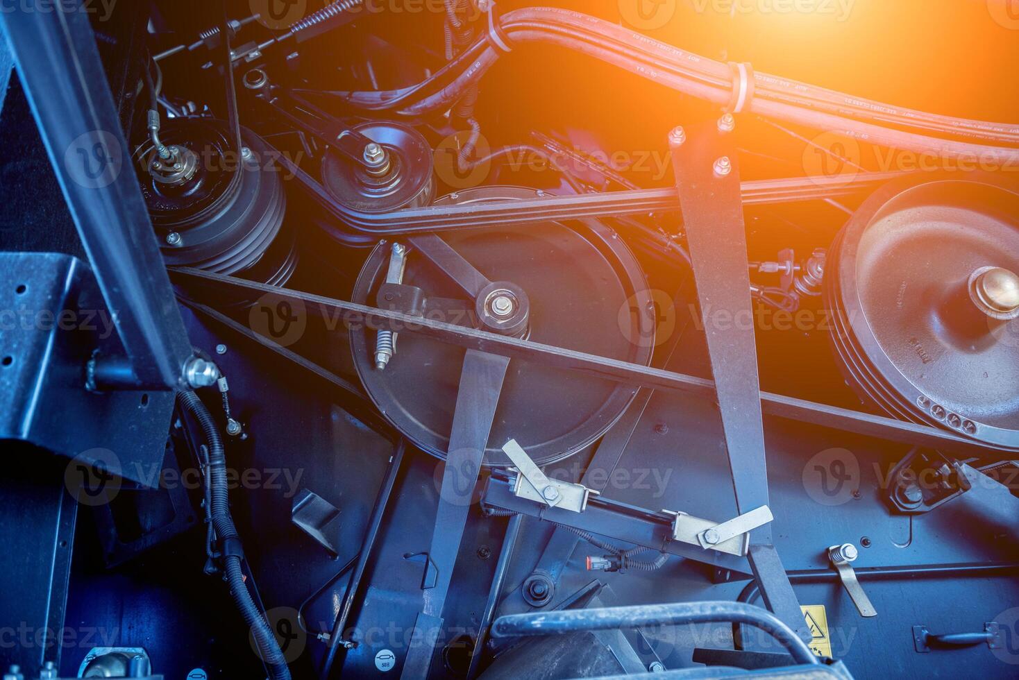 Harvester engine. Gear chains and new modern mechanisms. photo