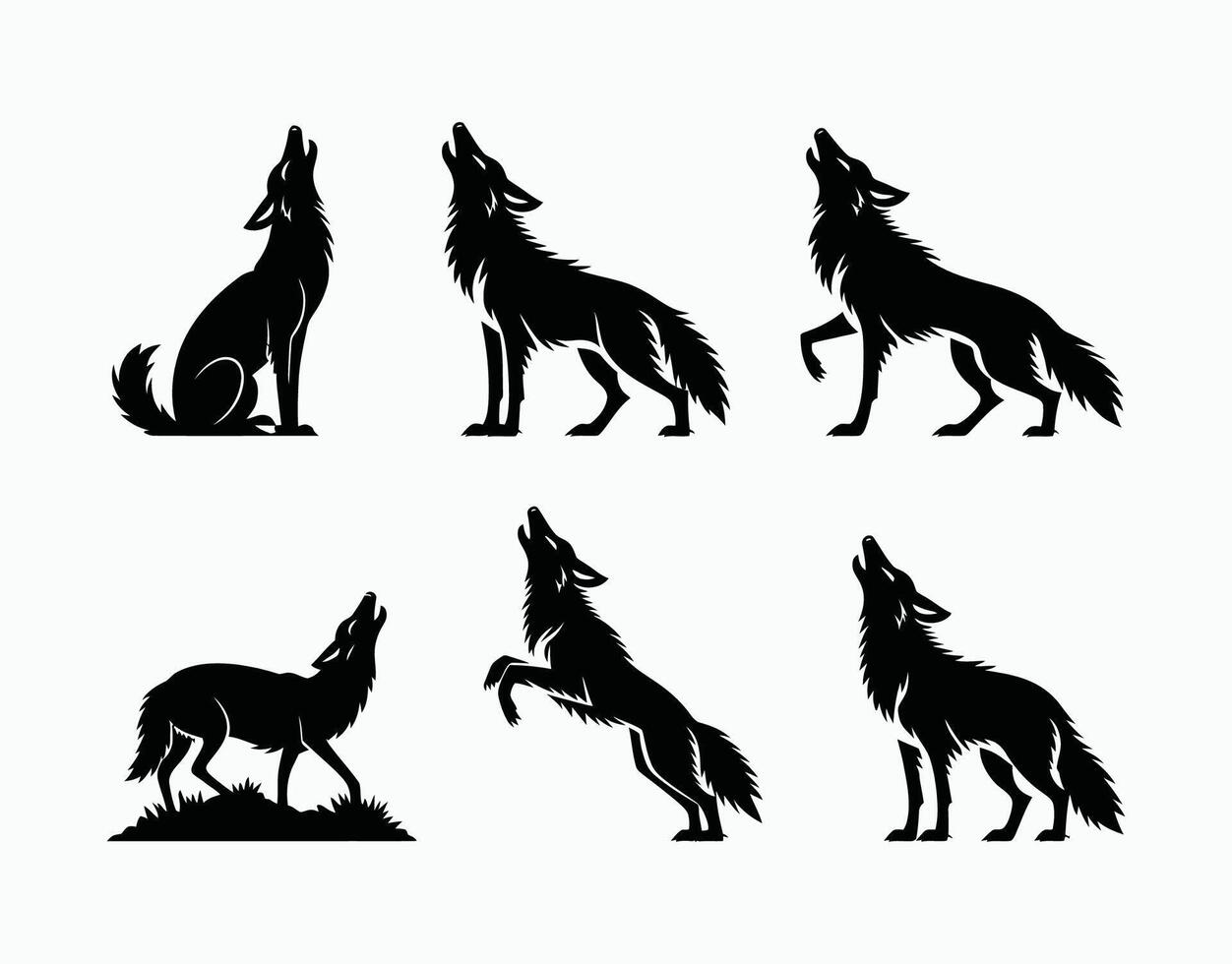 Howling Coyote Collection Silhouette Template Illustration vector