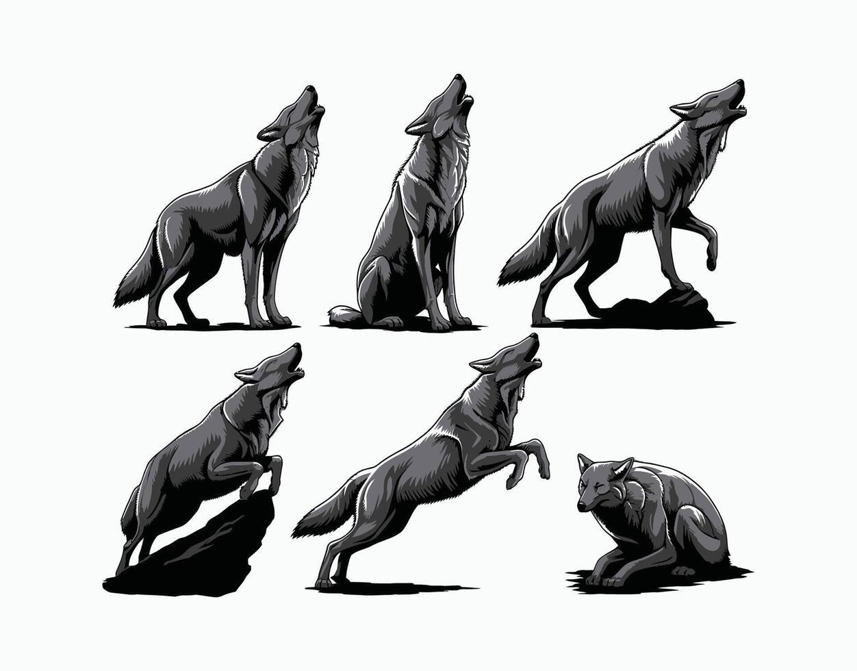 Forest Animal Coyote Howling Silhouettes Template Illustration File vector