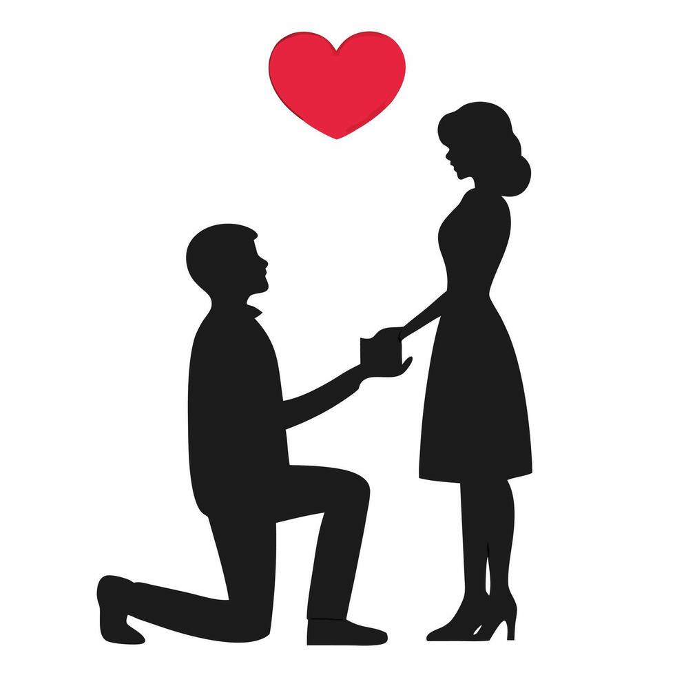 Love Proposal Silhouette Romantic Gesture with Heart Symbol vector