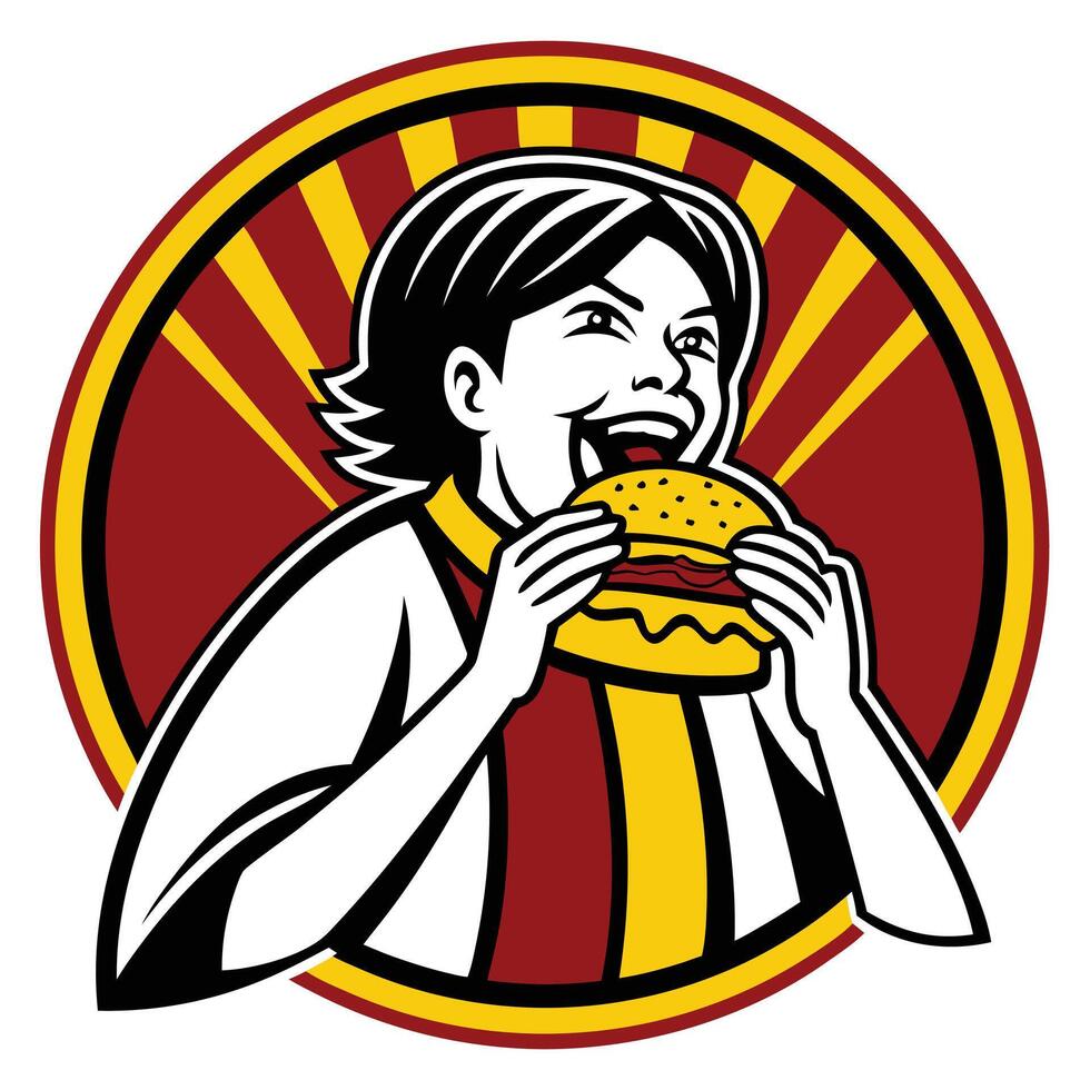 Cheerful Diner Logo Person Enjoying a Hearty Meal vector